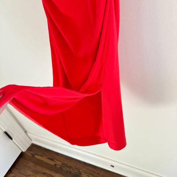 Michael Stars Coco One Shoulder Side Slit Bodycon Midi Dress in Salsa Red L - Picture 9 of 10